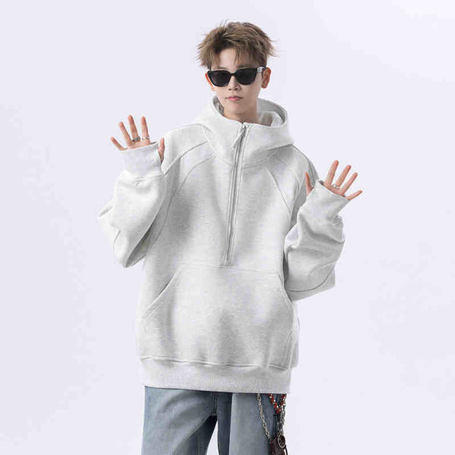 Cropped Hoodie Men's Loose Casual Half Zipper Jacket