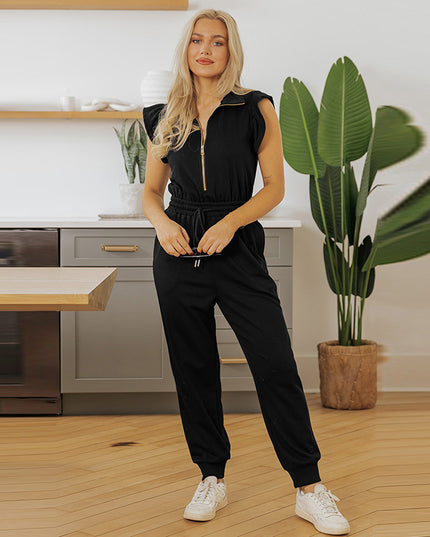 Women's Pure Color Casual Versatile High Waist Multi-pocket Jumpsuit