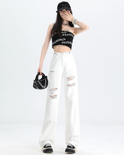 New Slimming High Waist Denim Pants All-matching Slim Fit Straight