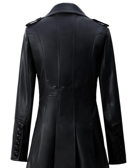 Mid-length Leather Wind Coat Women's Large Swing Coat