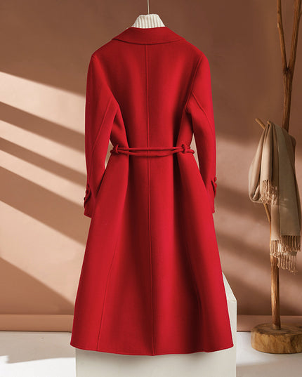 Autumn And Winter New Long Suit Collar Cashmere Coat For Women