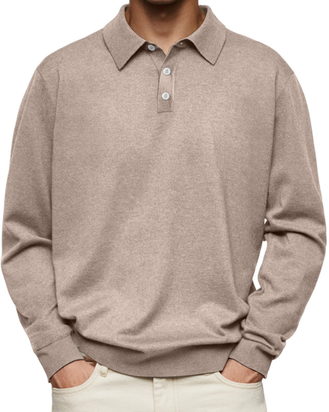 Long Sleeve V-neck Buttons Men's Casual Jacket Polo Shirt