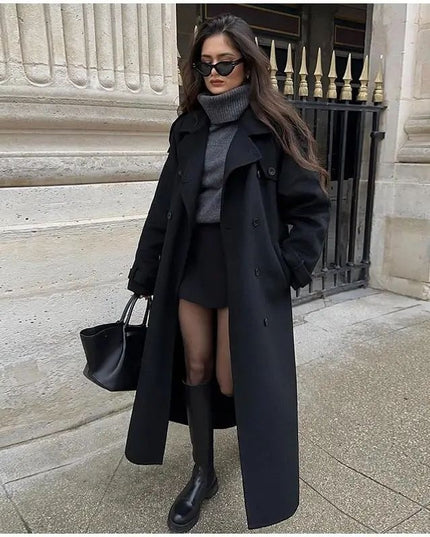 Women's Fashion With Belt Wool Large Coat