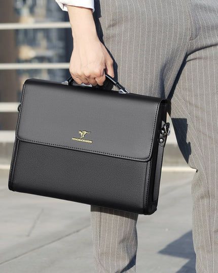 Men's Horizontal Leather Portable Briefcase