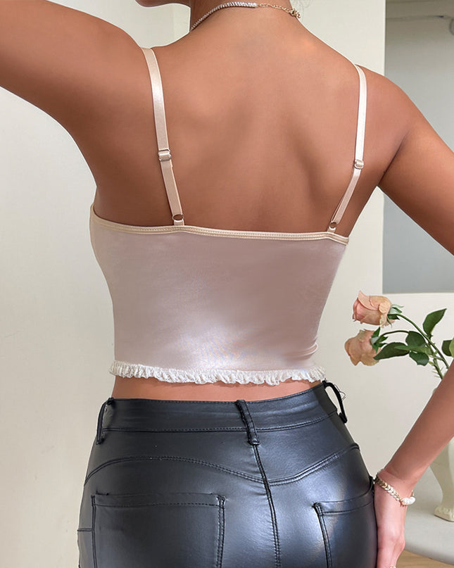 Lace Printed Satin Shaped Cross-rope Small Lace Fishbone Camisole