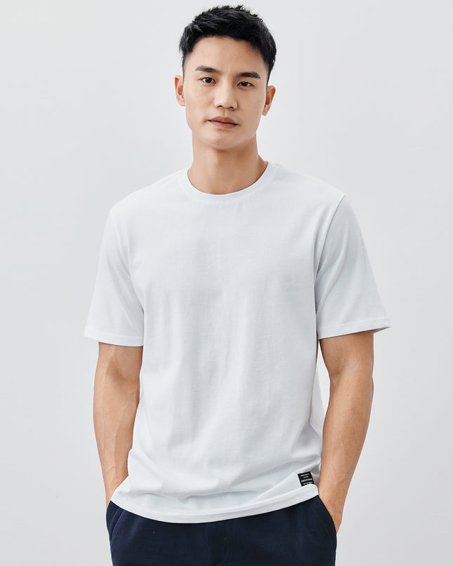 Heavy Cotton Men's Short Sleeve T-shirt American Casual Solid Color Crewneck