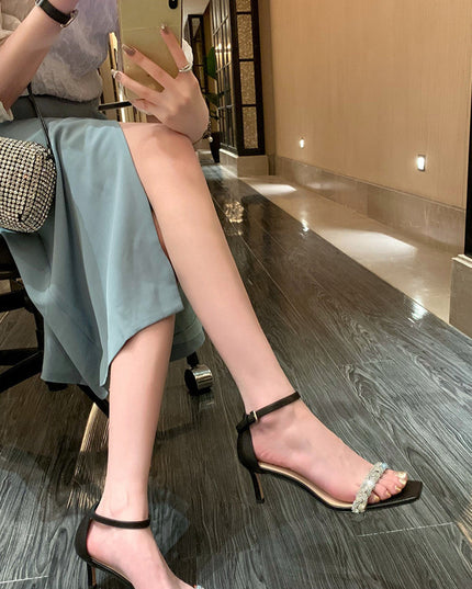 Braided  Diamond Word With Square Toe  Toe Stiletto Temperament Sandals
