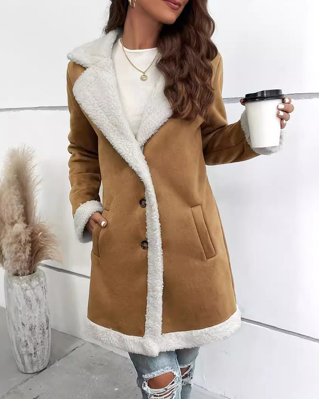 Women's Long-sleeved Lapel Deerskin Velvet Thick Woolen Coat