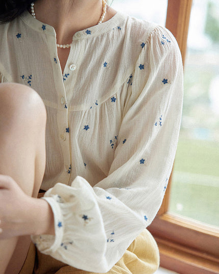 Women's Niche Loose Embroidered Floral Shirt