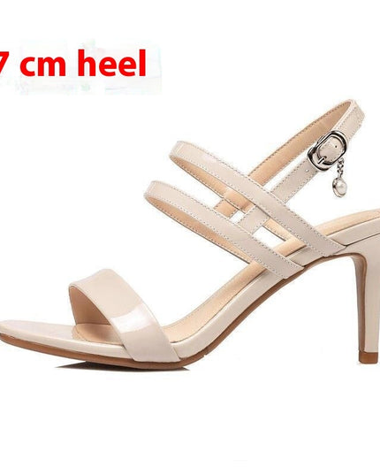 New Slimming Versatile High Heel Authentic Leather Women's Sandals With Buckle