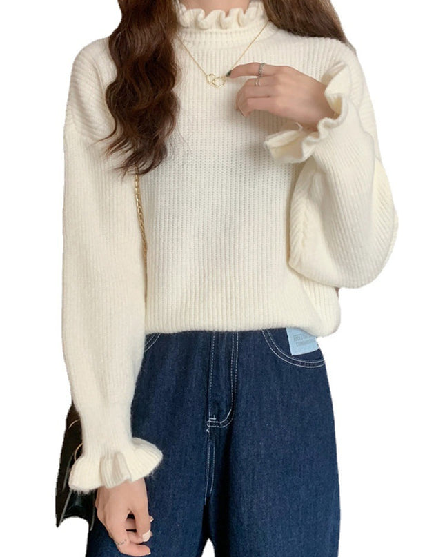 Wooden Ear Half Turtleneck Knitted Bottoming Shirt Top