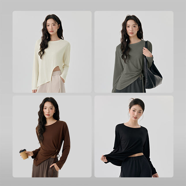 Modal Side Sexy Cutout Drawstring Loose Breathable Pilates Sports Blouse