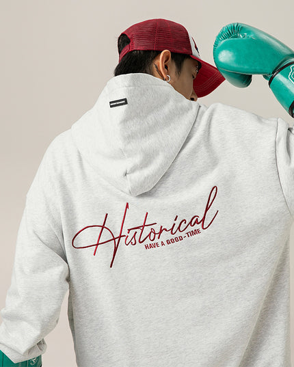Retro Heavy Hooded Sweater Men's Autumn And Winter High Street American Letter Embroidery