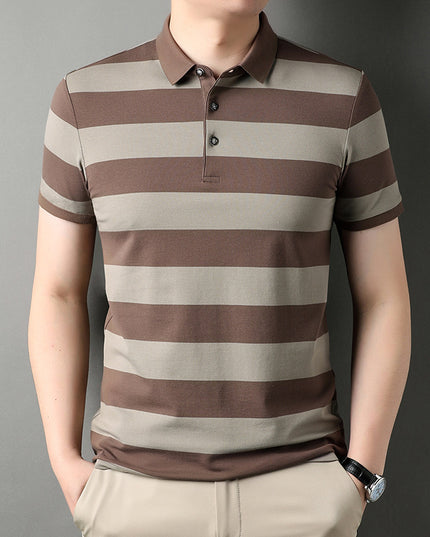 Men's Polo Shirt Short-sleeved Lapel T-shirt 2024 Striped Business Casual Lead Basic All-matching