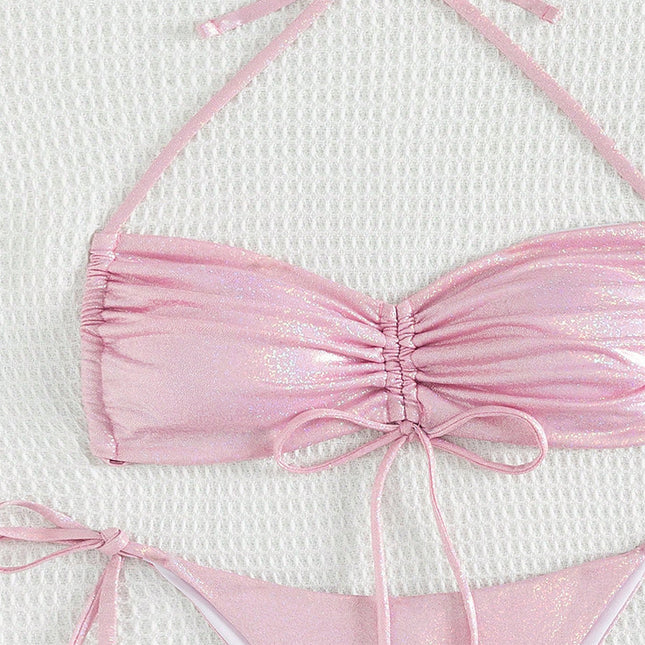 Bikini Drawstring Strap Swimsuit Reflective Women