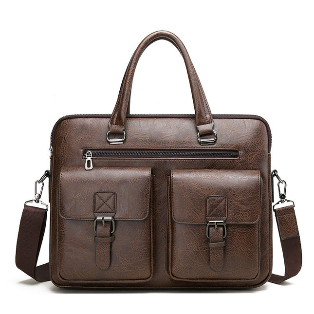 Men’s Laptop Briefcase | Computer Crossbody Business Bag, PU Leather