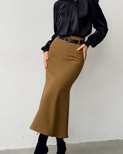 Retro Brown French Fishtail Skirt Autumn And Winter Temperament Drape