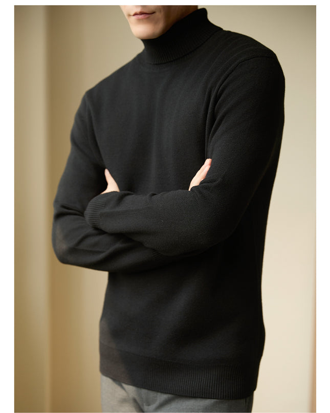 Wool Blend Turtleneck Sweater Men's Long Sleeve