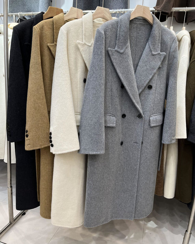 Double-breasted Shoulder Double-sided Wool Overcoat