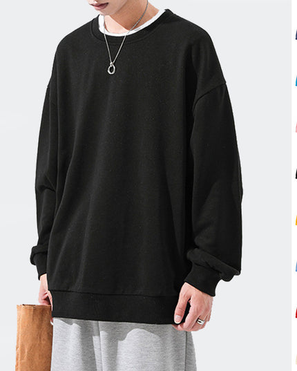 Men's Solid Color Pullover Sweatshirt Loose Round-neck Top Couple College Style Solid Color Clothes