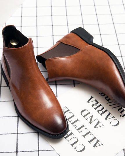 Korean Style Middle High Top Business Formal Wear Plus Size Leather Boots
