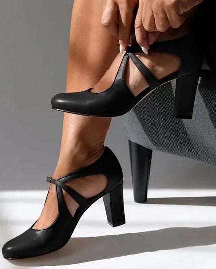 Women's High Heel Round Toe Buckle Large Size Shoes