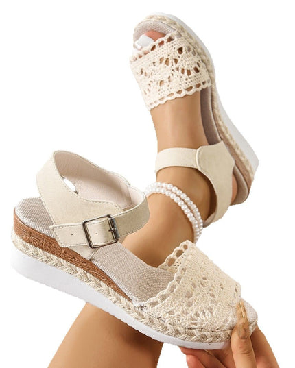 New European And American Peep Toe Fashion Comfortable Wedge Platform Buckle Strap Plus Size Sandals
