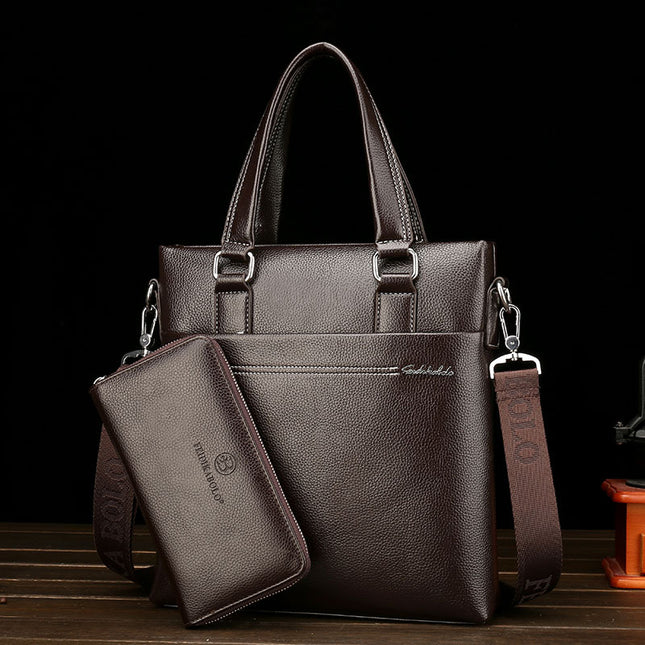 Men’s Leather Computer Leisure Bag – Large Capacity Split Leather Shoulder Briefcase