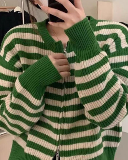 Women's Spring And Autumn Short Striped Knitted Bottoming Sweater