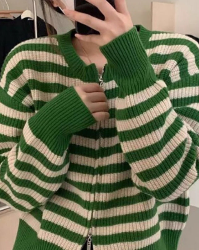 Women's Spring And Autumn Short Striped Knitted Bottoming Sweater