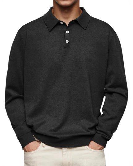 Long Sleeve V-neck Buttons Men's Casual Jacket Polo Shirt
