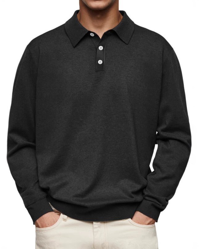 Long Sleeve V-neck Buttons Men's Casual Jacket Polo Shirt