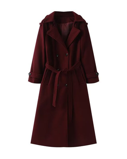 Loose Temperament Double Breasted Length And Width Woolen Coat