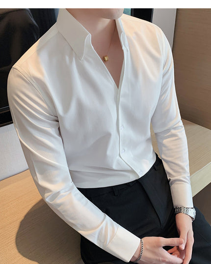 Large V-neck Men's Long-sleeved Business Shirt