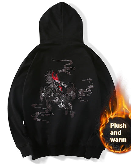 National Fashion Chinese Style KIRIN 3D Printed Loose Plus Size Top Hooded Sweater Men