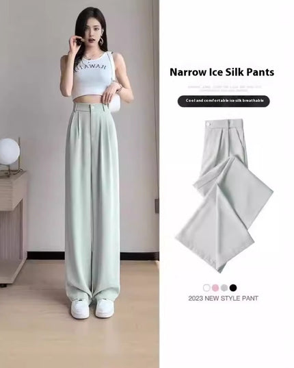 Women's Wide-leg Pants Summer Thin High Waist Slimming Draping Figure Small Straight Single Buckle Casual