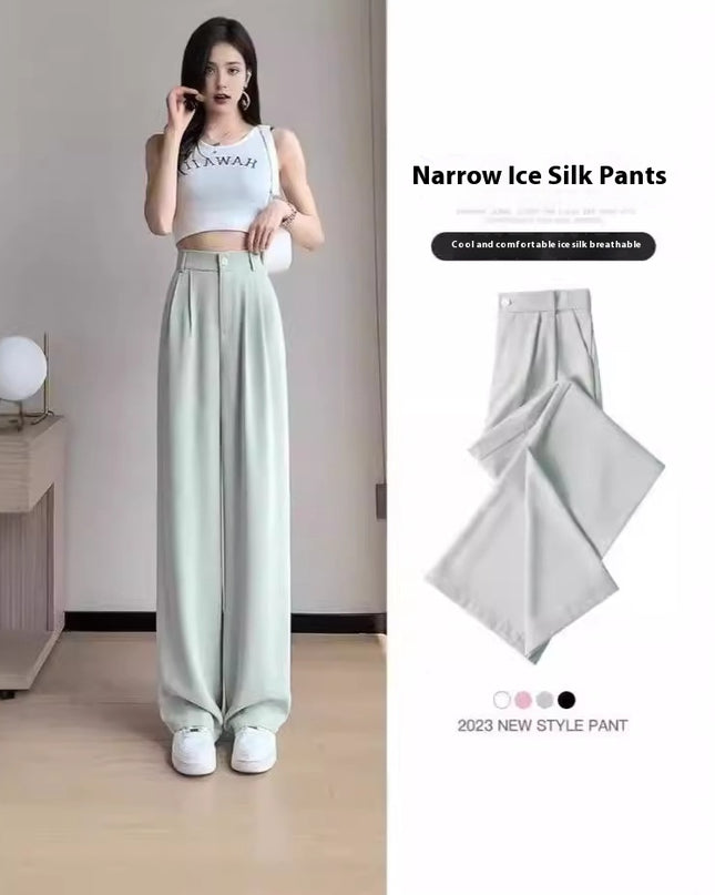 Women's Wide-leg Pants Summer Thin High Waist Slimming Draping Figure Small Straight Single Buckle Casual