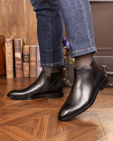 Men's British Style Casual Leather Side Zipper Martin Boots