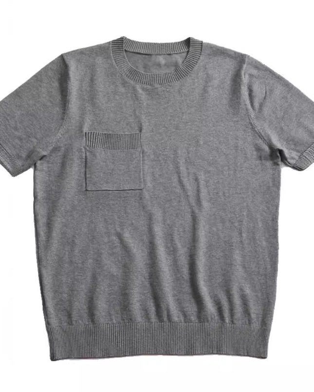 American Retro Breathable Italian Round Neck Knitted Short Sleeve