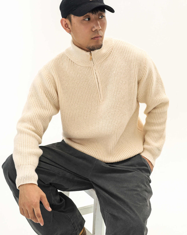 Thick Needle Wool Yarn American Retro Half Zipper Turtleneck Sweater Pullover For Men