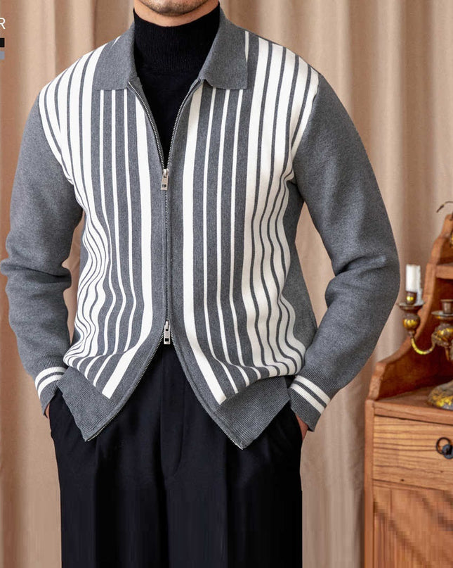 Autumn And Winter Wild Striped Cotton Men's Cardigan Commuter Trendy Men
