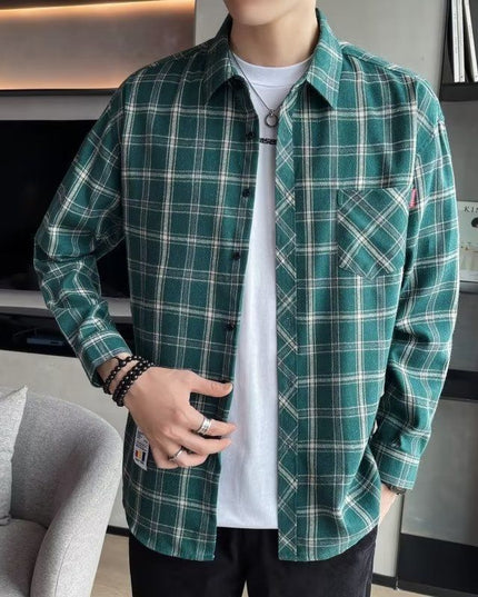 Loose Hong Kong Style Casual Coat Youth Plaid Shirt