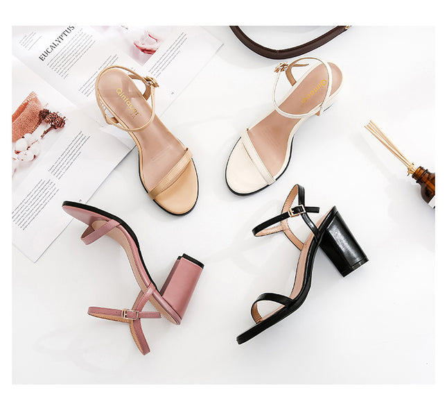 Sandals Female Fairy Style Fashion Wild Mid-heel Thick Heel Fashion Word Buckle High Heels Summer