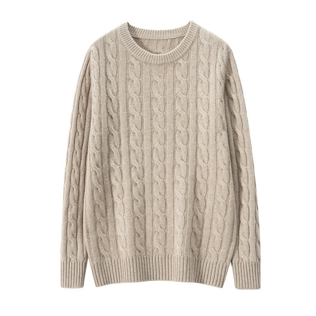 Pure Cashmere Shirt Men's Round Neck Three-strand Thickening