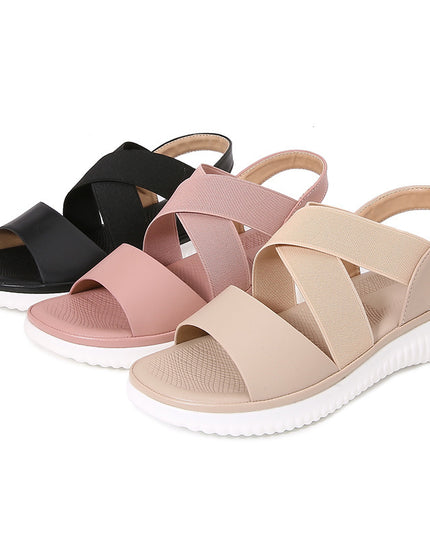 Bohemian Style Striped Stretch Rubber Band Flat Sandals