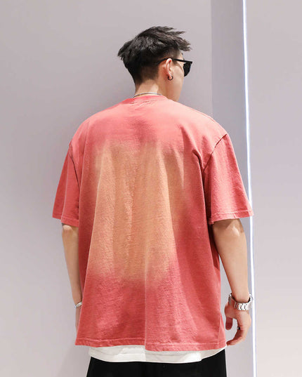 Gradient Washed Fashionable T-shirt Men's Fashion Couple Short Sleeve