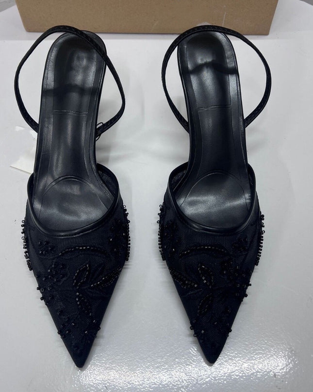Spring New Product  Women's Rear Strap Embroidered Mesh High Heels