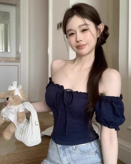 Short Hot Girl Puff Sleeve Unique Small Top