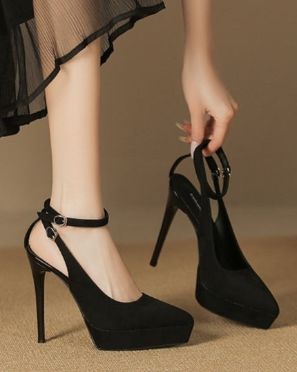 Waterproof Platform Suede Pointed Stiletto Heel High Heels