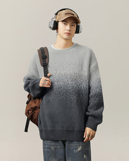 Artificial Mink Plush Gradient Design Sweater Thermal Head Cover Knitwear